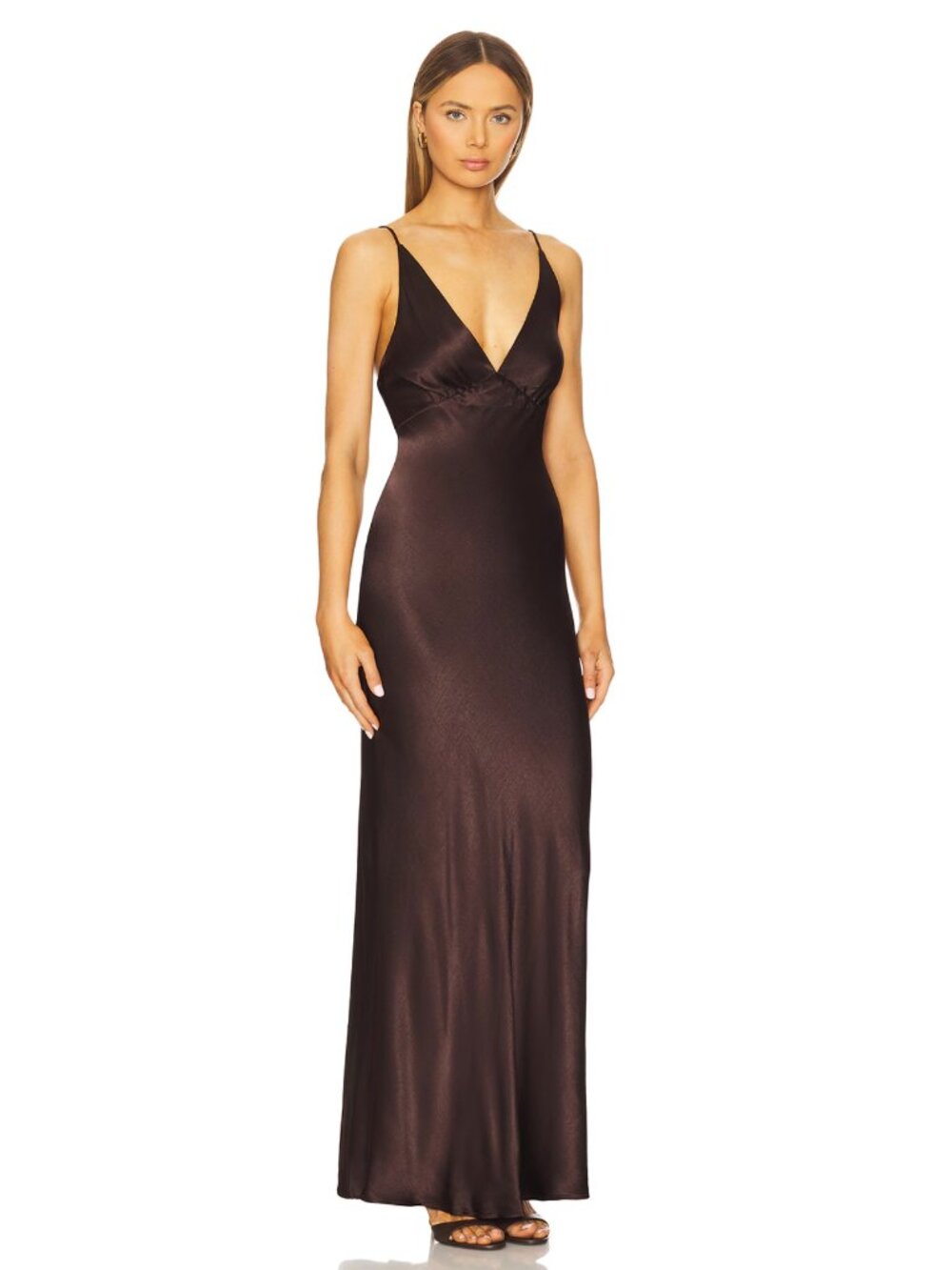 NEW Bec + Bridge Moon Dance Maxi Dress Dark Chocolate Brown Satin Moondance Gown - Picture 2 of 7